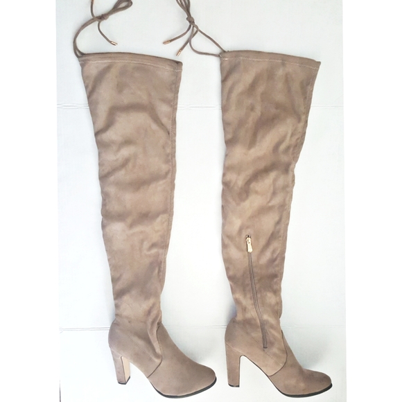 Cape Robbin Mona 1 womens khaki faux suede thigh high boots. - Picture 3 of 8